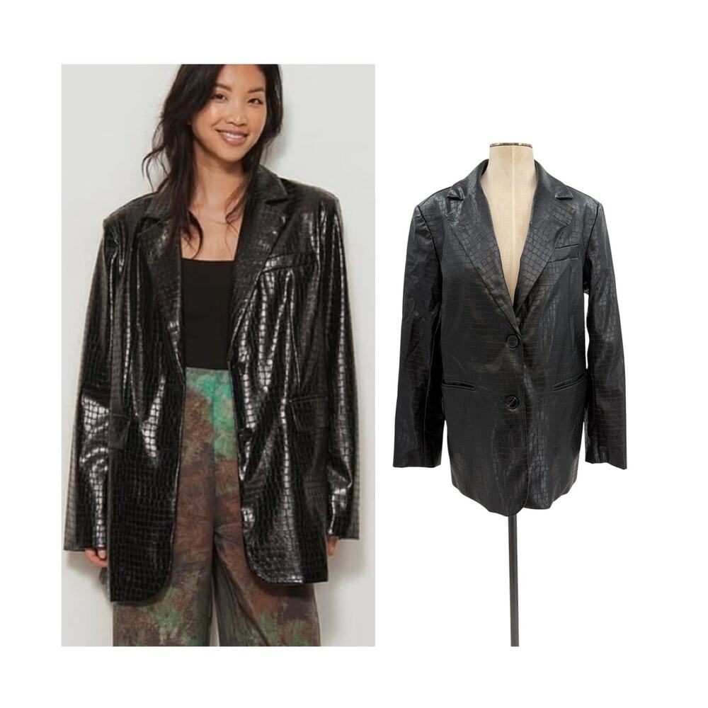 NA-KD Black Faux‎ Croc Oversized Blazer Jacket Reptile Texture EU 36 US 6